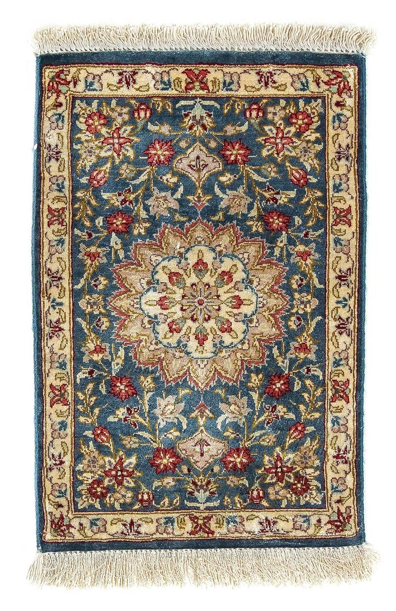 Alfombra de seda - Ghom Seda - Prima - 44 x 27 cm - azul oscuro