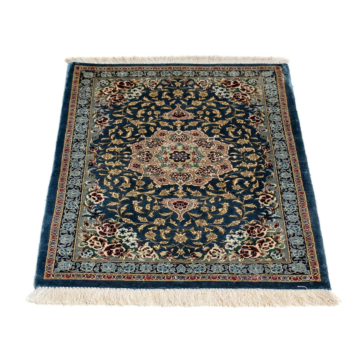 Alfombra persa - Ghom - 80 x 55 cm - azul oscuro
