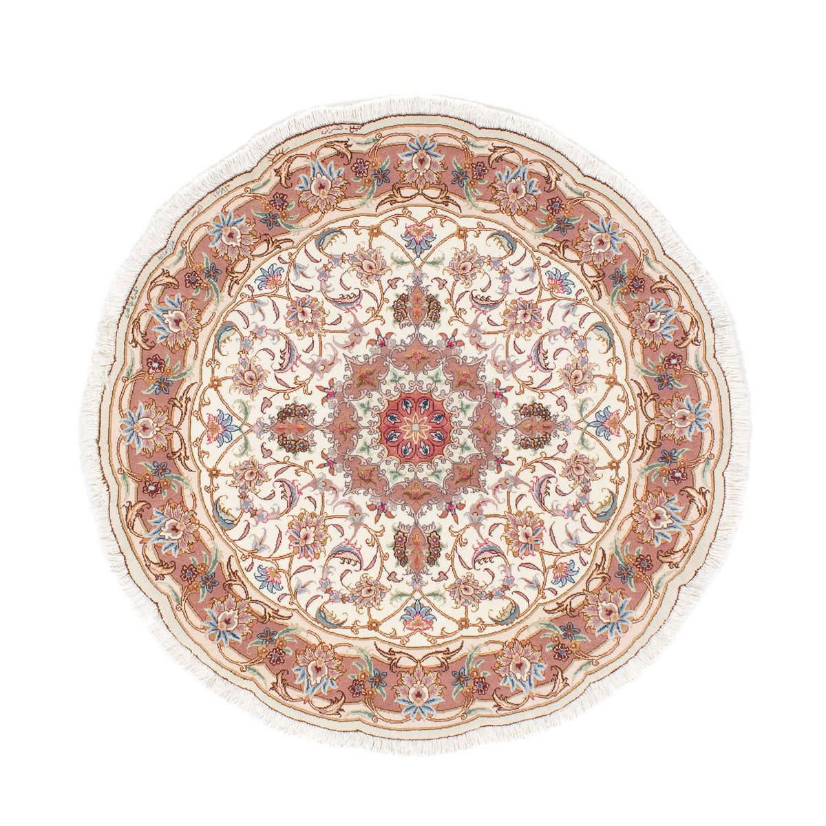 Alfombra Persa - Tabriz - Real redondo - 105 x 105 cm - beige