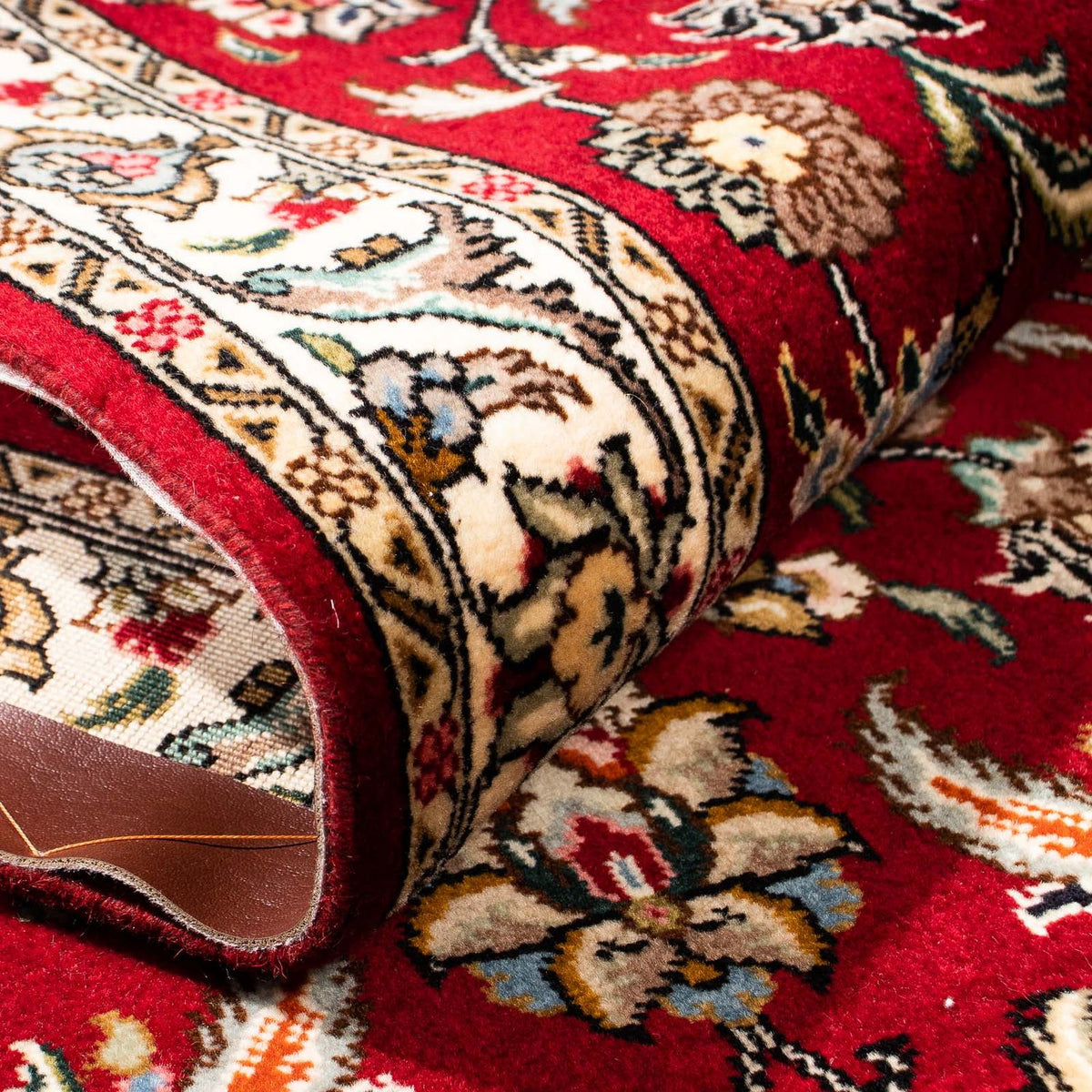 Alfombra de pasillo Alfombra Persa - Tabriz - Real - 316 x 75 cm - rojo oscuro