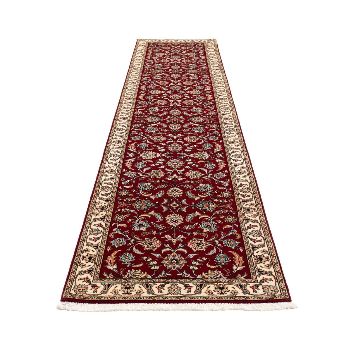 Alfombra de pasillo Alfombra Persa - Tabriz - Real - 390 x 87 cm - rojo oscuro