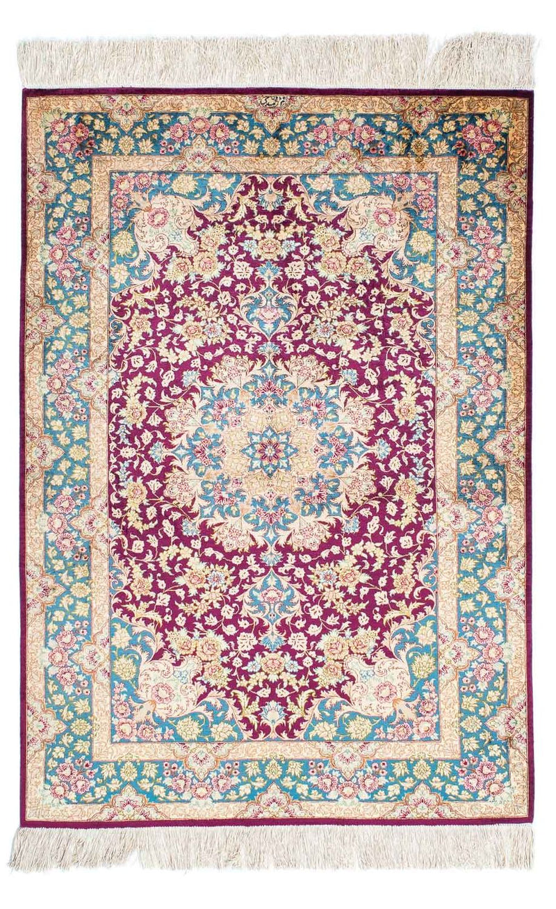 Alfombra persa - Ghom - 148 x 99 cm - rojo oscuro