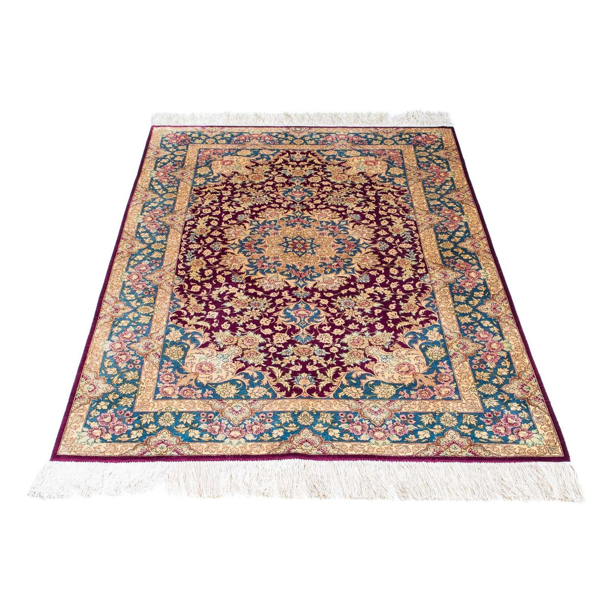 Alfombra persa - Ghom - 148 x 99 cm - rojo oscuro