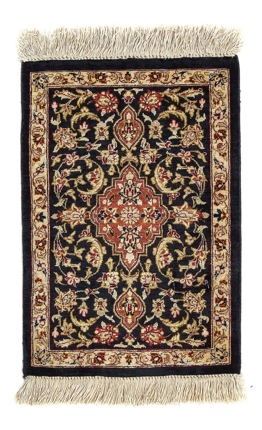 Alfombra de seda - Ghom Seda - Prima - 42 x 28 cm - azul oscuro
