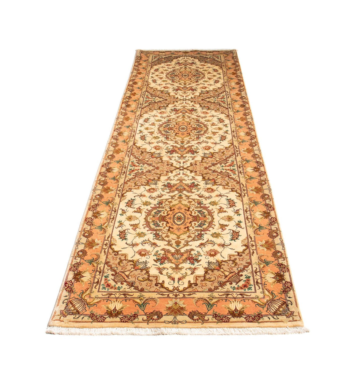 Alfombra de pasillo Alfombra Persa - Tabriz - Real - 314 x 87 cm - marrón claro