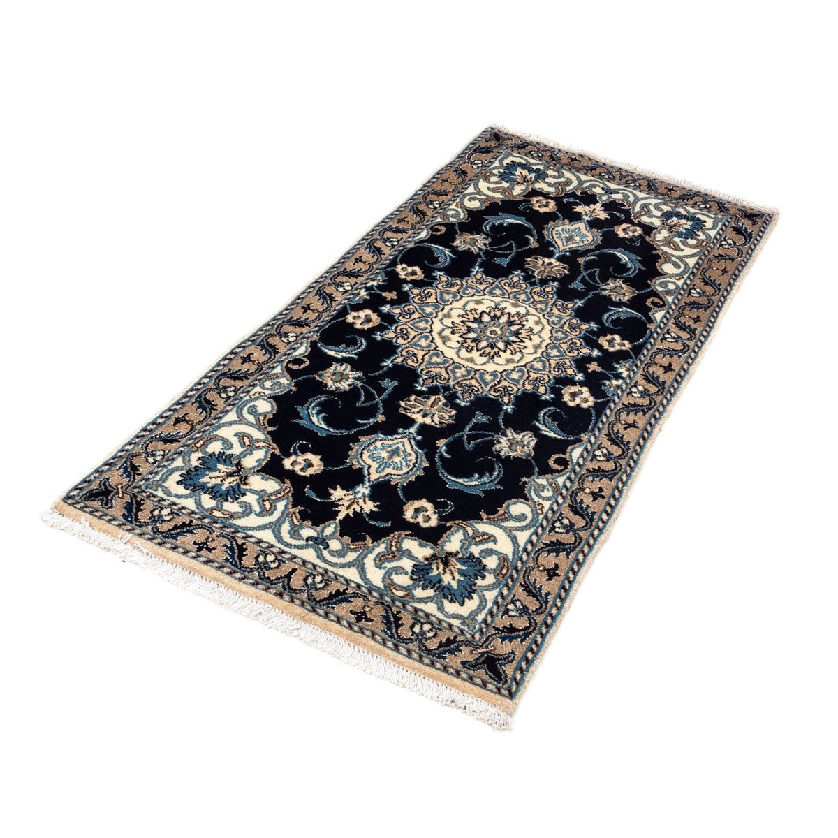 Alfombra persa - Nain - 141 x 66 cm - azul oscuro