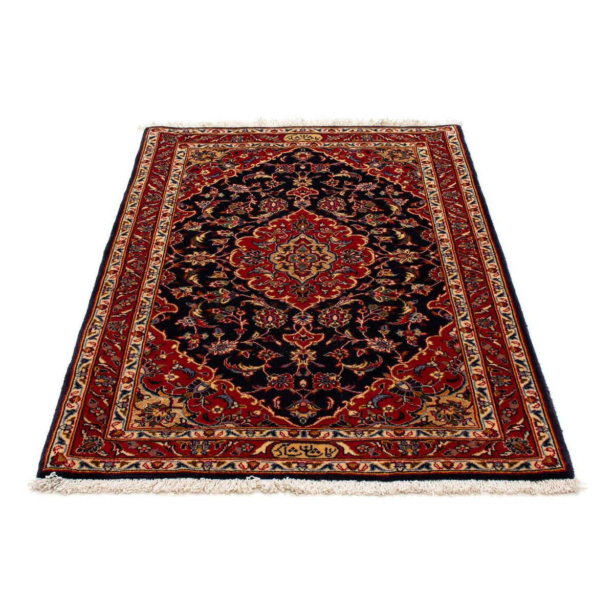Alfombra persa - Keshan - 119 x 80 cm - azul oscuro