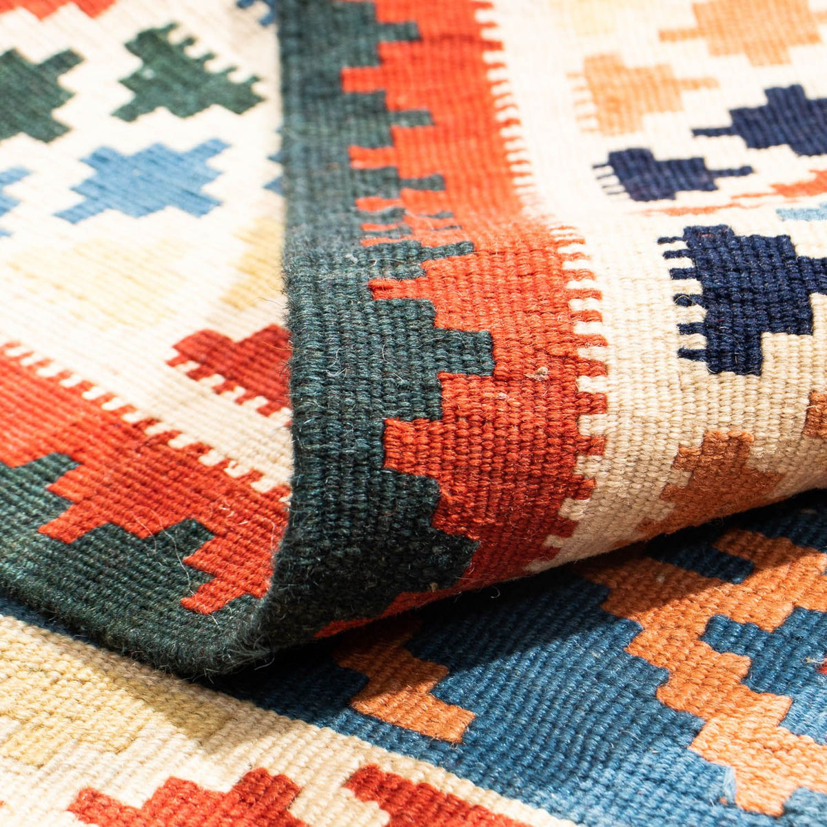 Alfombra Kelim - Oriental cuadrado  - 104 x 100 cm - azul oscuro