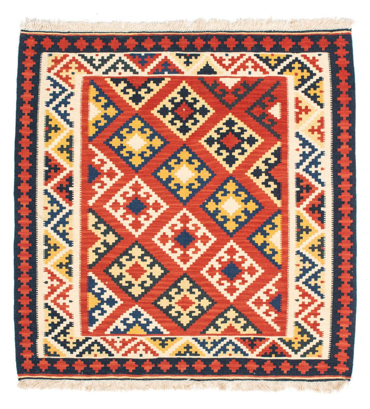 Alfombra Kelim - Oriental cuadrado  - 103 x 102 cm - rojo oscuro