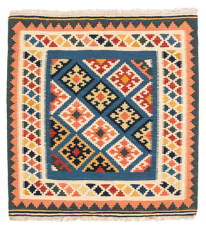 Alfombra Kelim - Oriental cuadrado  - 106 x 102 cm - azul oscuro