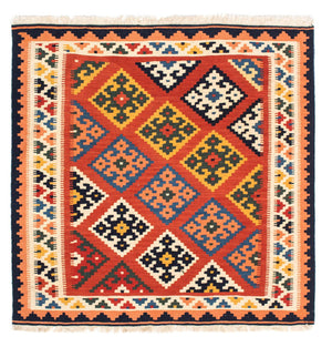 Alfombra Kelim - Oriental cuadrado  - 106 x 104 cm - rojo