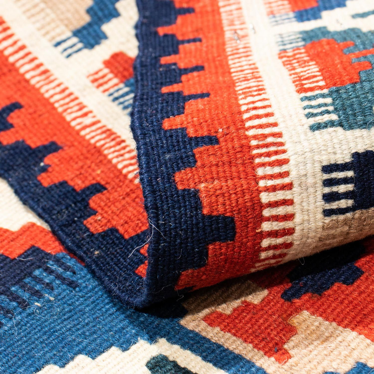 Alfombra Kelim - Oriental cuadrado  - 103 x 100 cm - azul oscuro