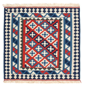 Alfombra Kelim - Oriental cuadrado  - 103 x 100 cm - azul oscuro