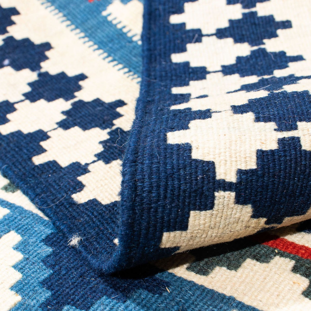 Alfombra Kelim - Oriental cuadrado  - 103 x 100 cm - azul oscuro