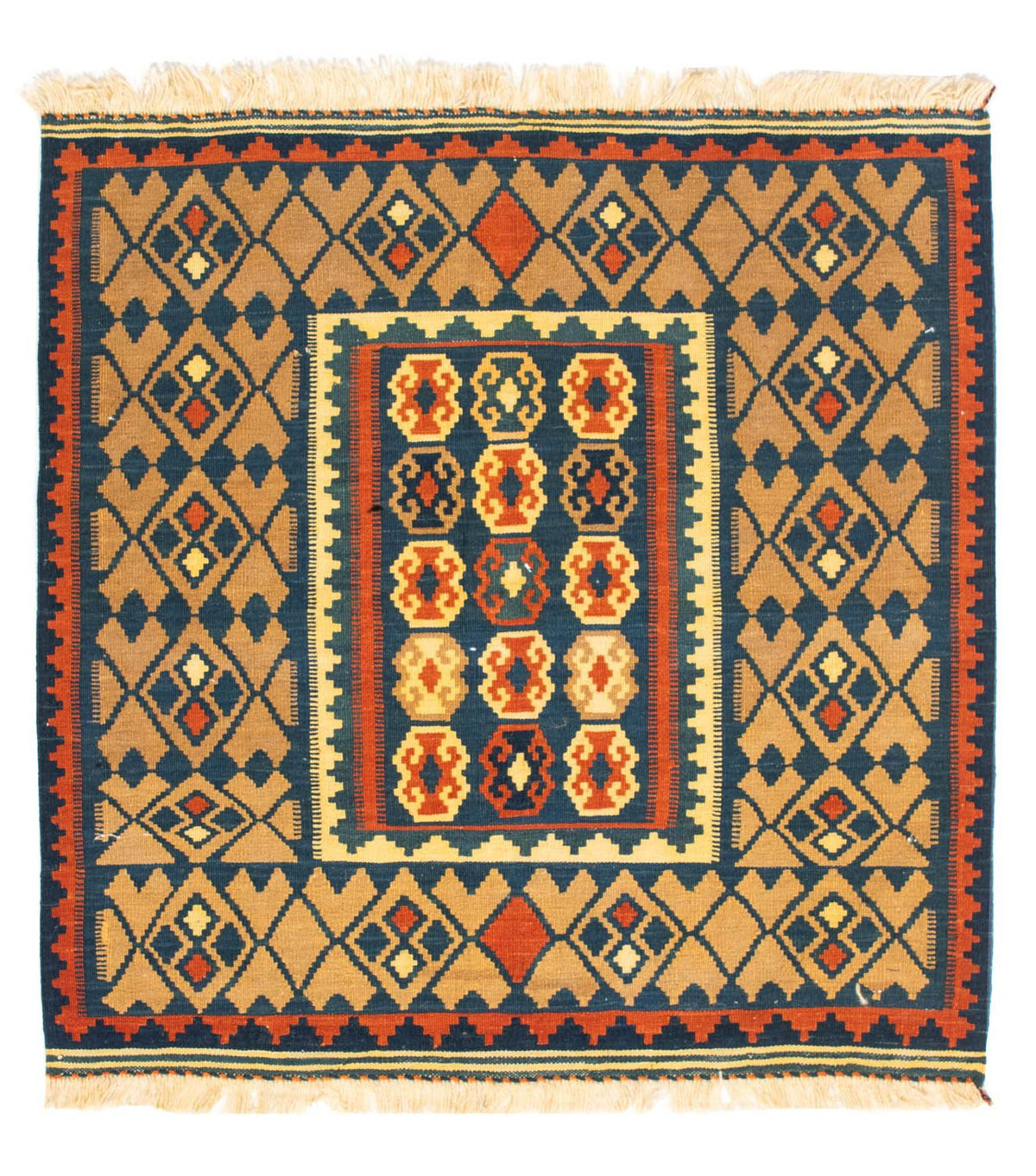 Alfombra Kelim - Oriental cuadrado - 100 x 98 cm - azul oscuro