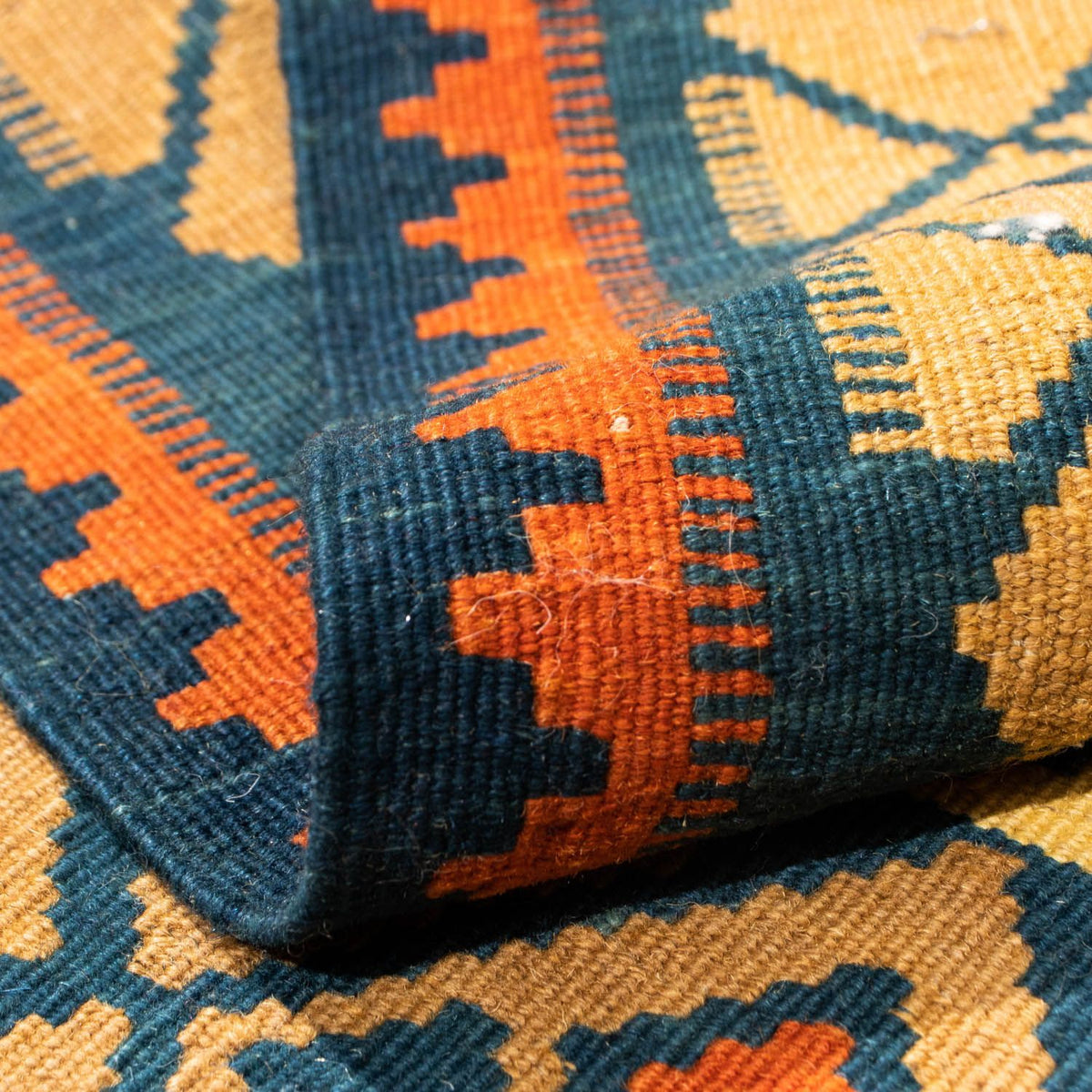 Alfombra Kelim - Oriental cuadrado - 100 x 98 cm - azul oscuro