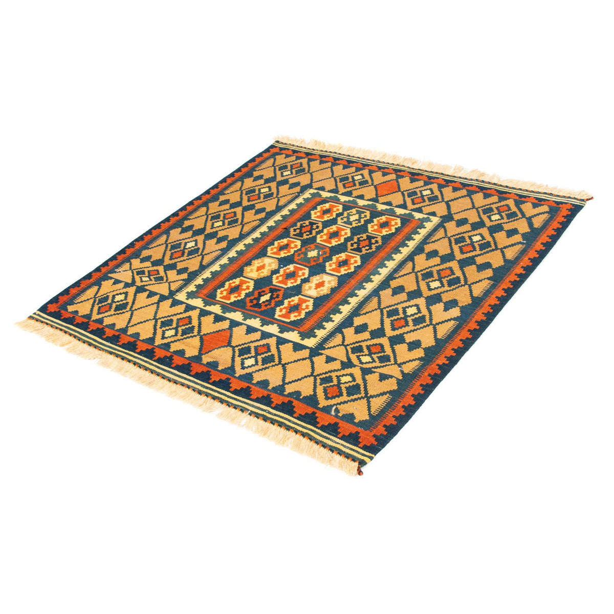 Alfombra Kelim - Oriental cuadrado - 100 x 98 cm - azul oscuro