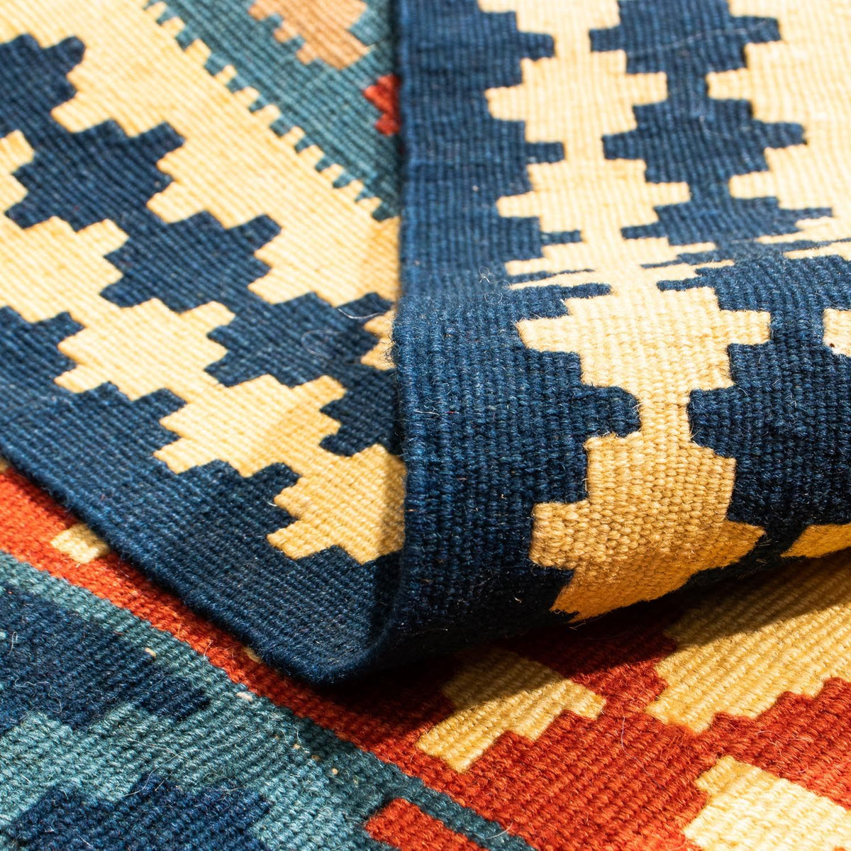 Alfombra Kelim - Oriental cuadrado  - 103 x 100 cm - azul oscuro