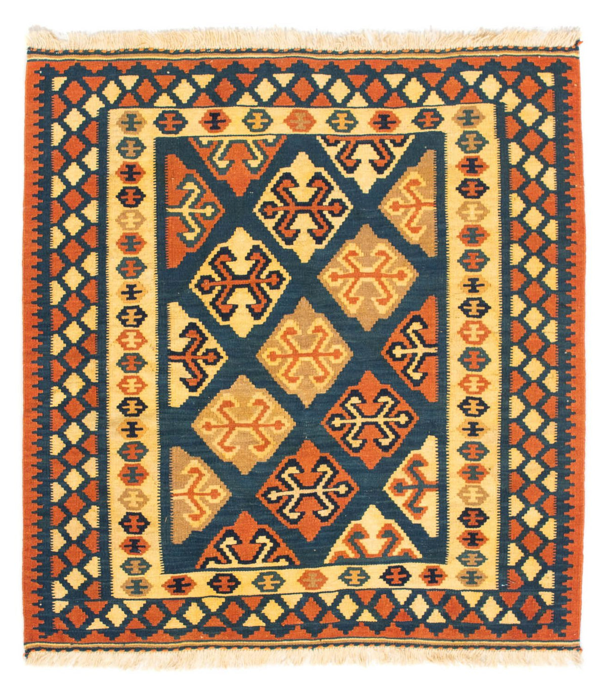 Alfombra Kelim - Oriental cuadrado - 104 x 100 cm - azul oscuro