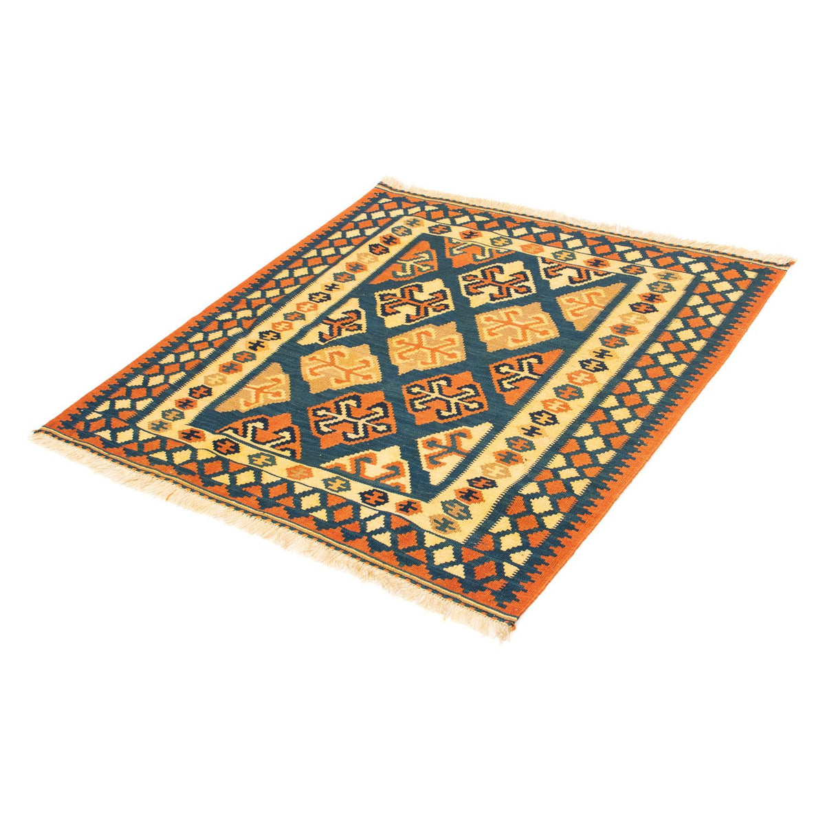 Alfombra Kelim - Oriental cuadrado - 104 x 100 cm - azul oscuro