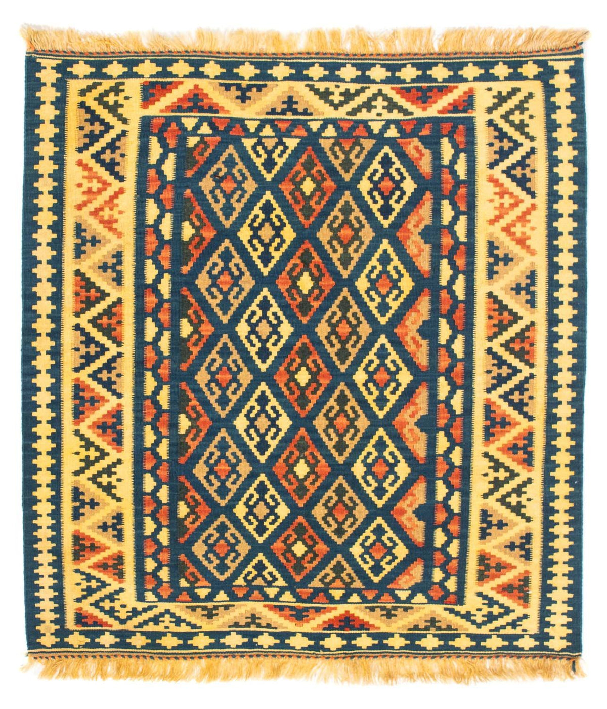 Alfombra Kelim - Oriental cuadrado - 107 x 100 cm - azul oscuro