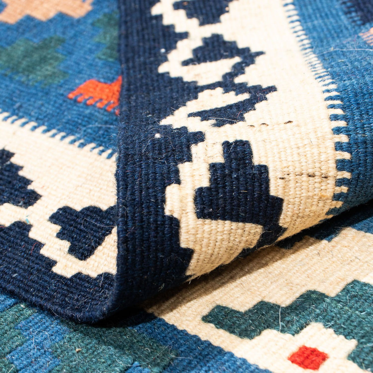 Alfombra Kelim - Oriental cuadrado - 103 x 102 cm - azul claro