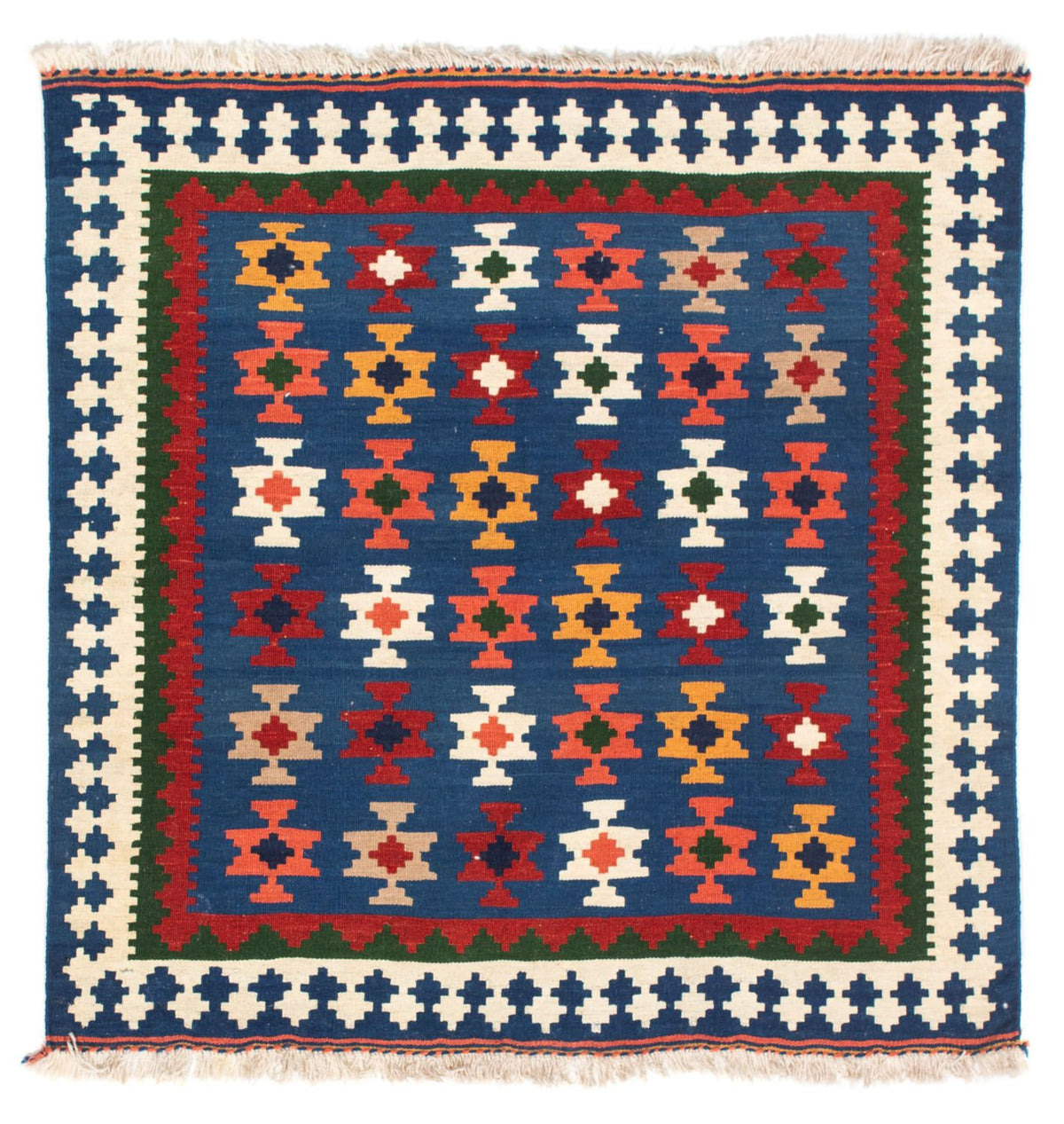 Alfombra Kelim - Oriental cuadrado - 104 x 100 cm - azul oscuro