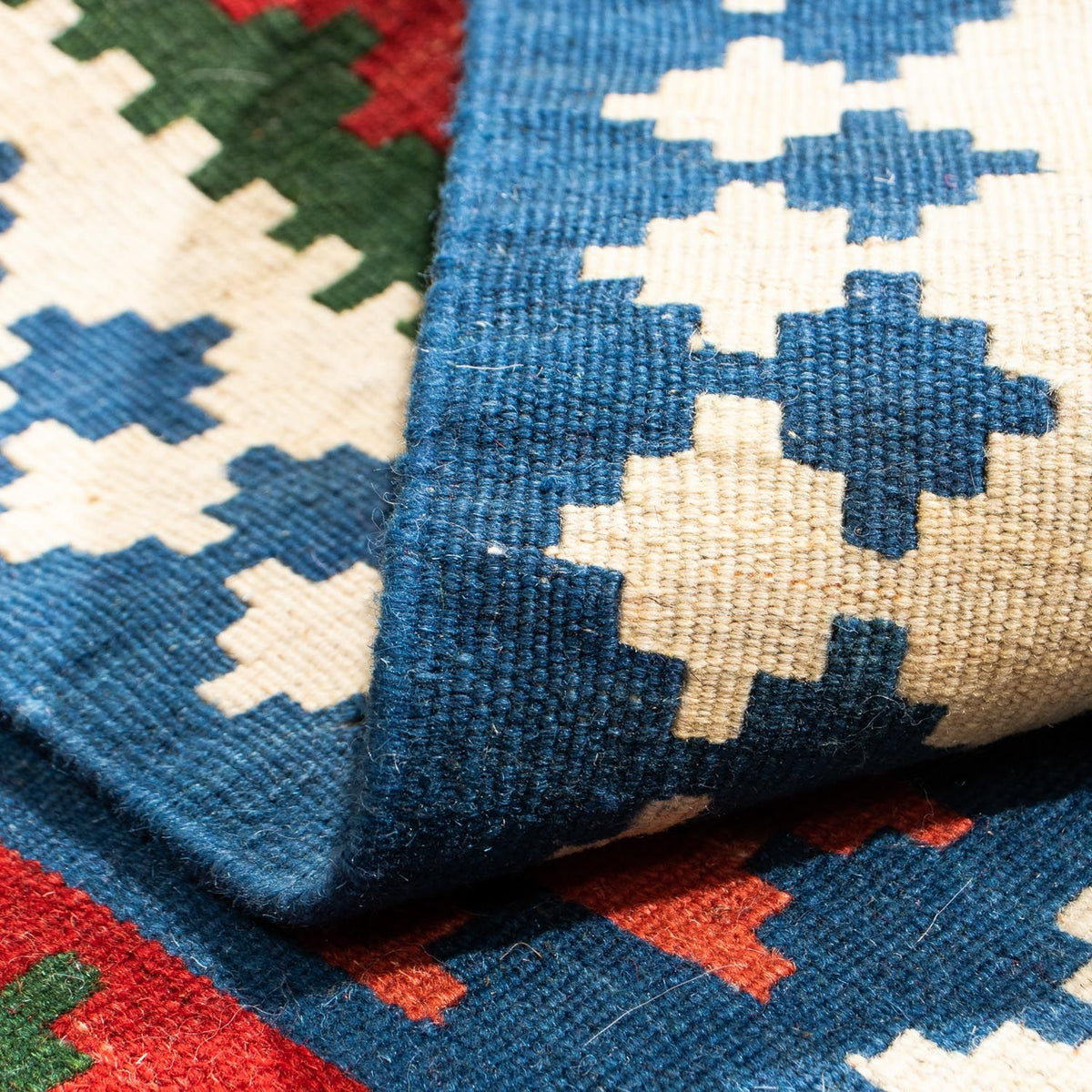 Alfombra Kelim - Oriental cuadrado - 104 x 100 cm - azul oscuro