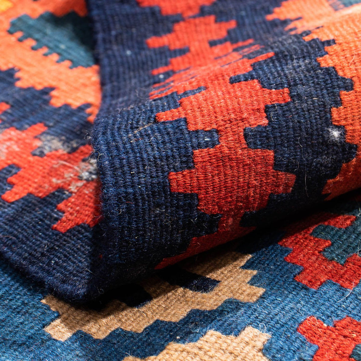 Alfombra Kelim - Oriental cuadrado - 104 x 100 cm - azul oscuro