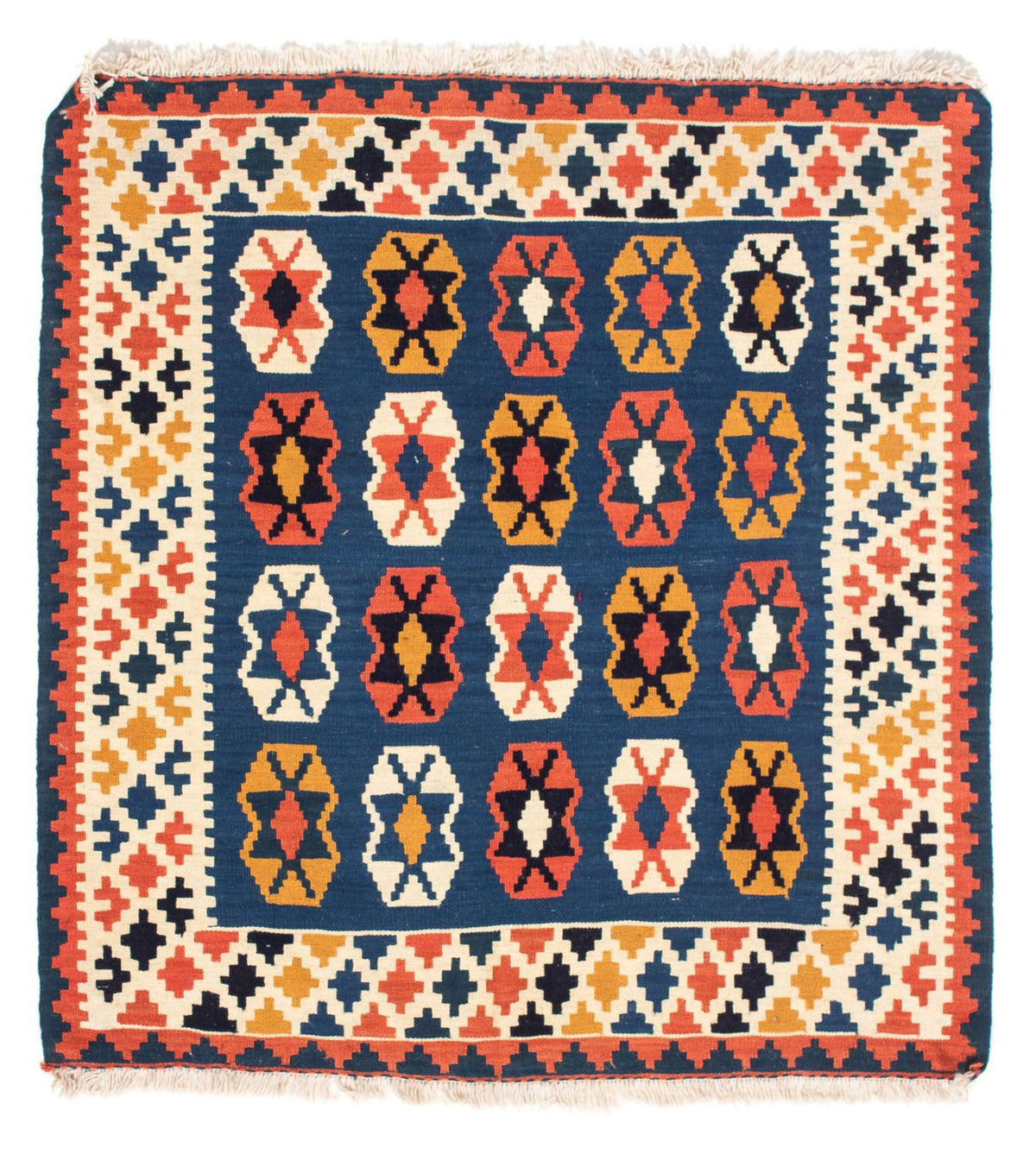 Alfombra Kelim - Oriental cuadrado - 103 x 100 cm - azul oscuro