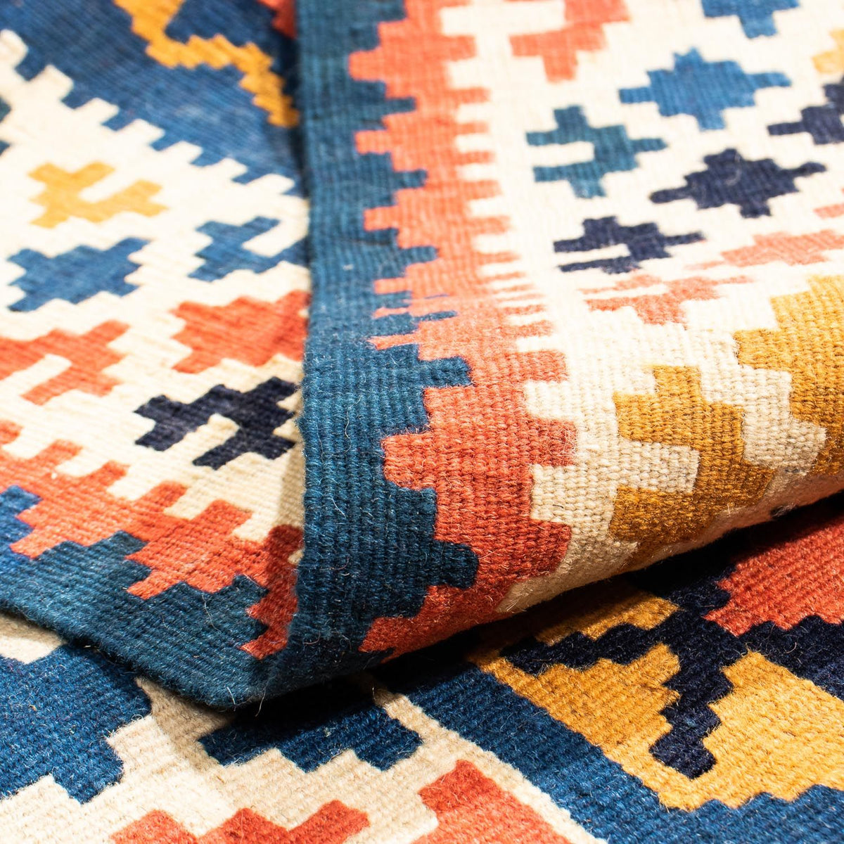 Alfombra Kelim - Oriental cuadrado - 103 x 100 cm - azul oscuro