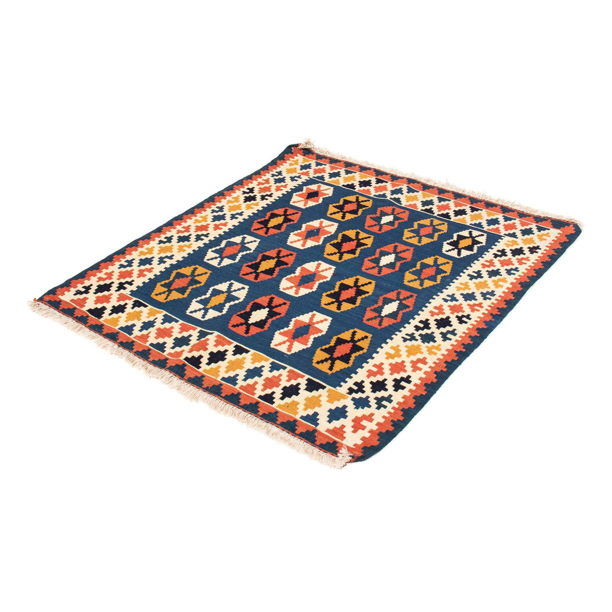 Alfombra Kelim - Oriental cuadrado - 103 x 100 cm - azul oscuro