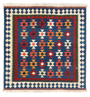 Alfombra Kelim - Oriental cuadrado  - 103 x 100 cm - azul oscuro