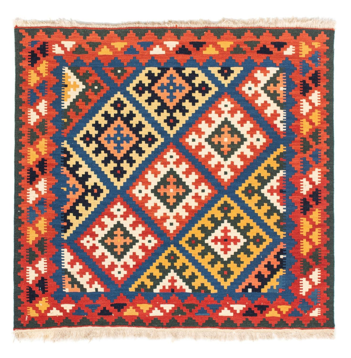 Alfombra Kelim - Oriental cuadrado - 104 x 100 cm - azul oscuro