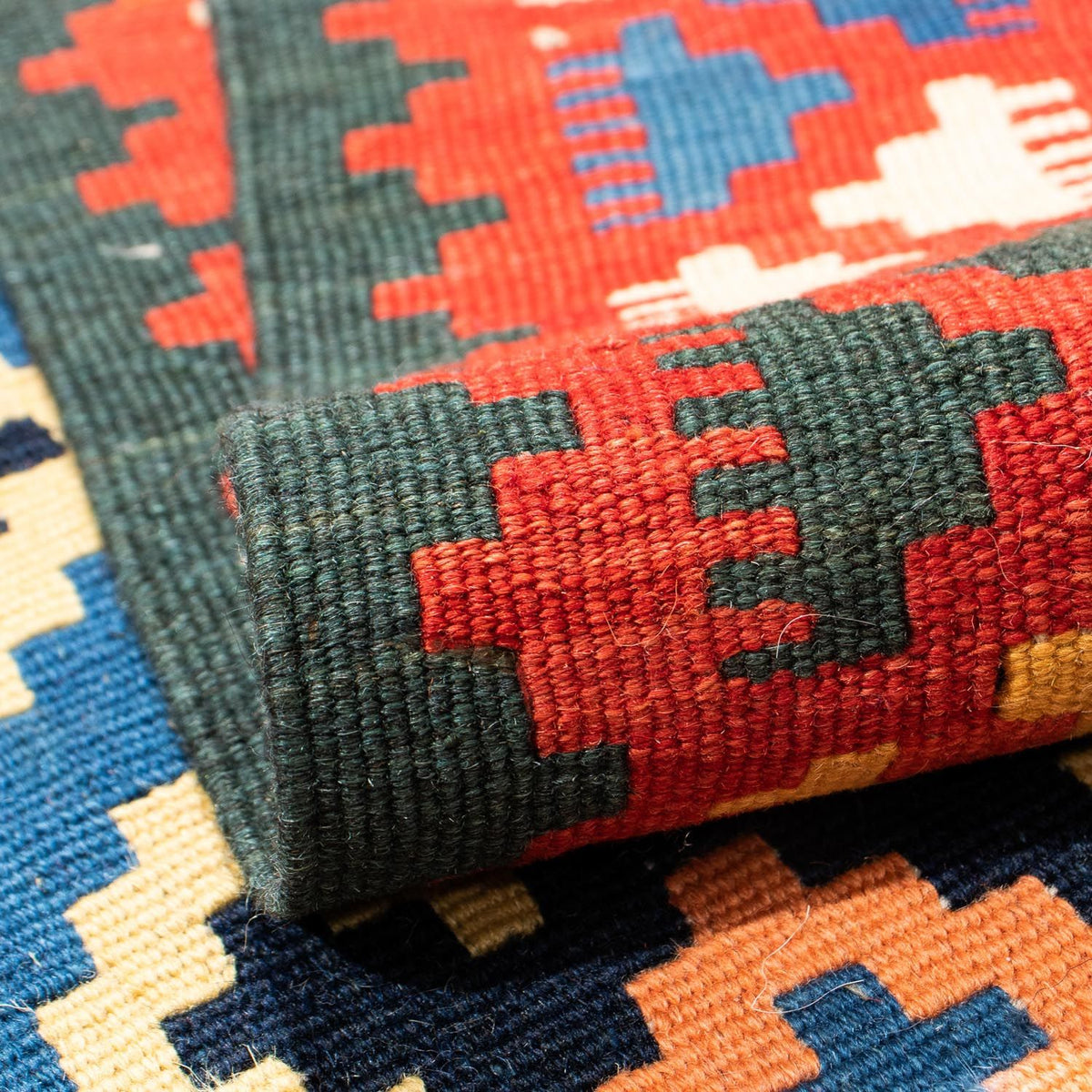 Alfombra Kelim - Oriental cuadrado - 104 x 100 cm - azul oscuro