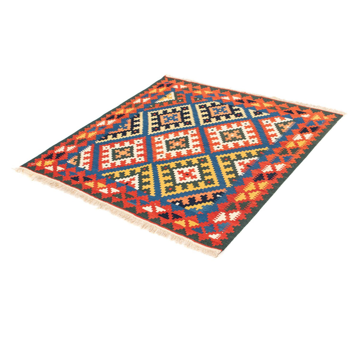 Alfombra Kelim - Oriental cuadrado - 104 x 100 cm - azul oscuro