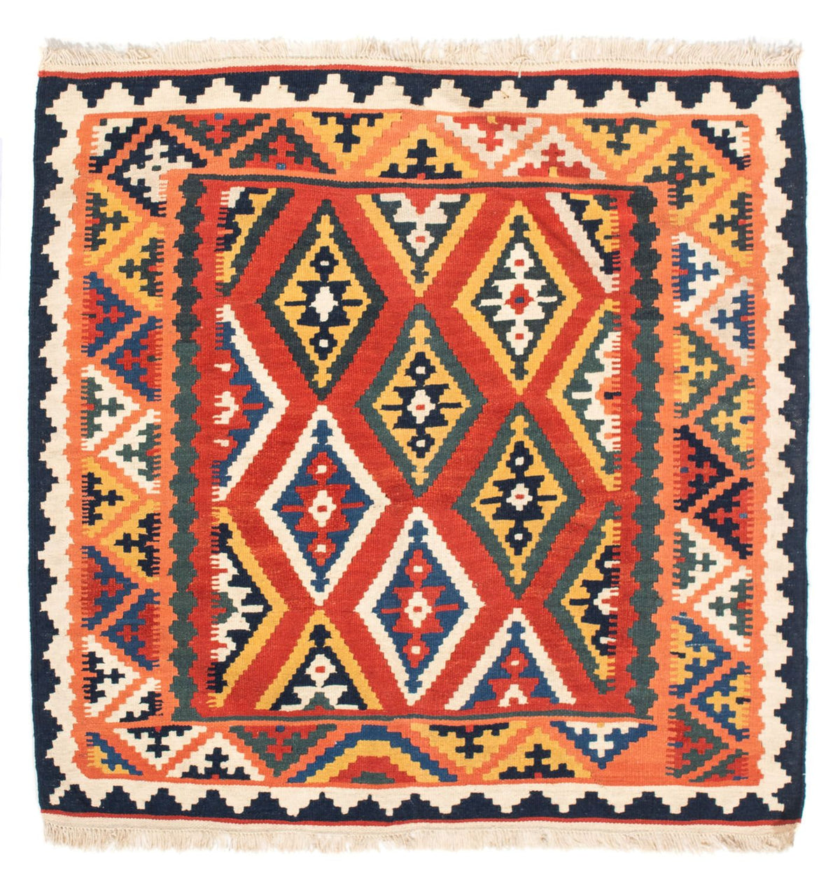Alfombra Kelim - Oriental cuadrado - 108 x 104 cm - naranja