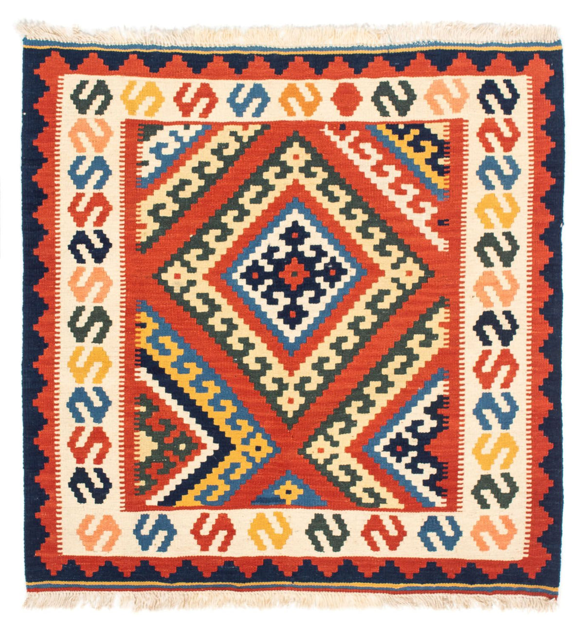 Alfombra Kelim - Oriental cuadrado  - 103 x 102 cm - rojo oscuro