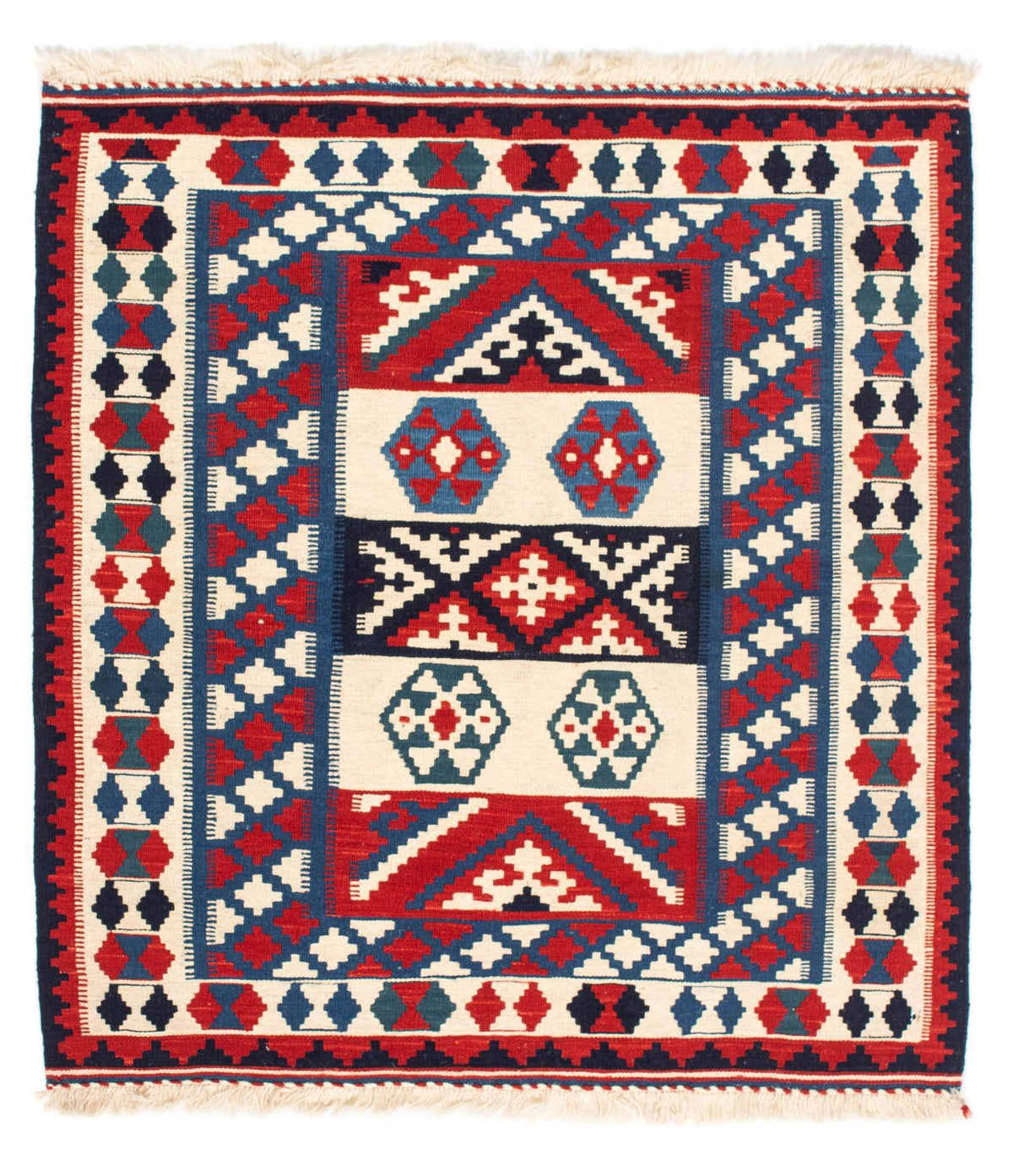 Alfombra Kelim - Oriental cuadrado - 105 x 102 cm - azul oscuro