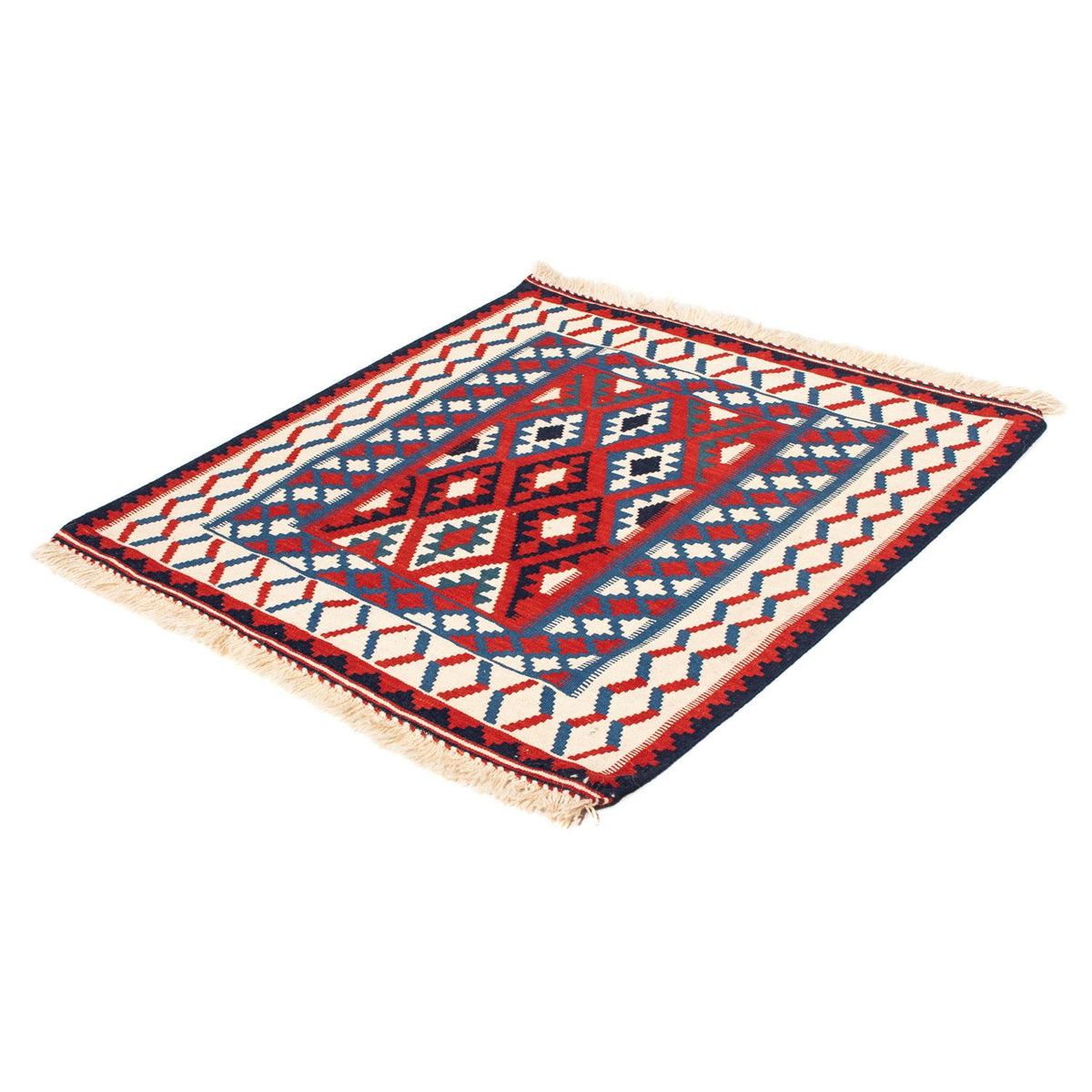 Alfombra Kelim - Oriental cuadrado - 106 x 103 cm - rojo oscuro