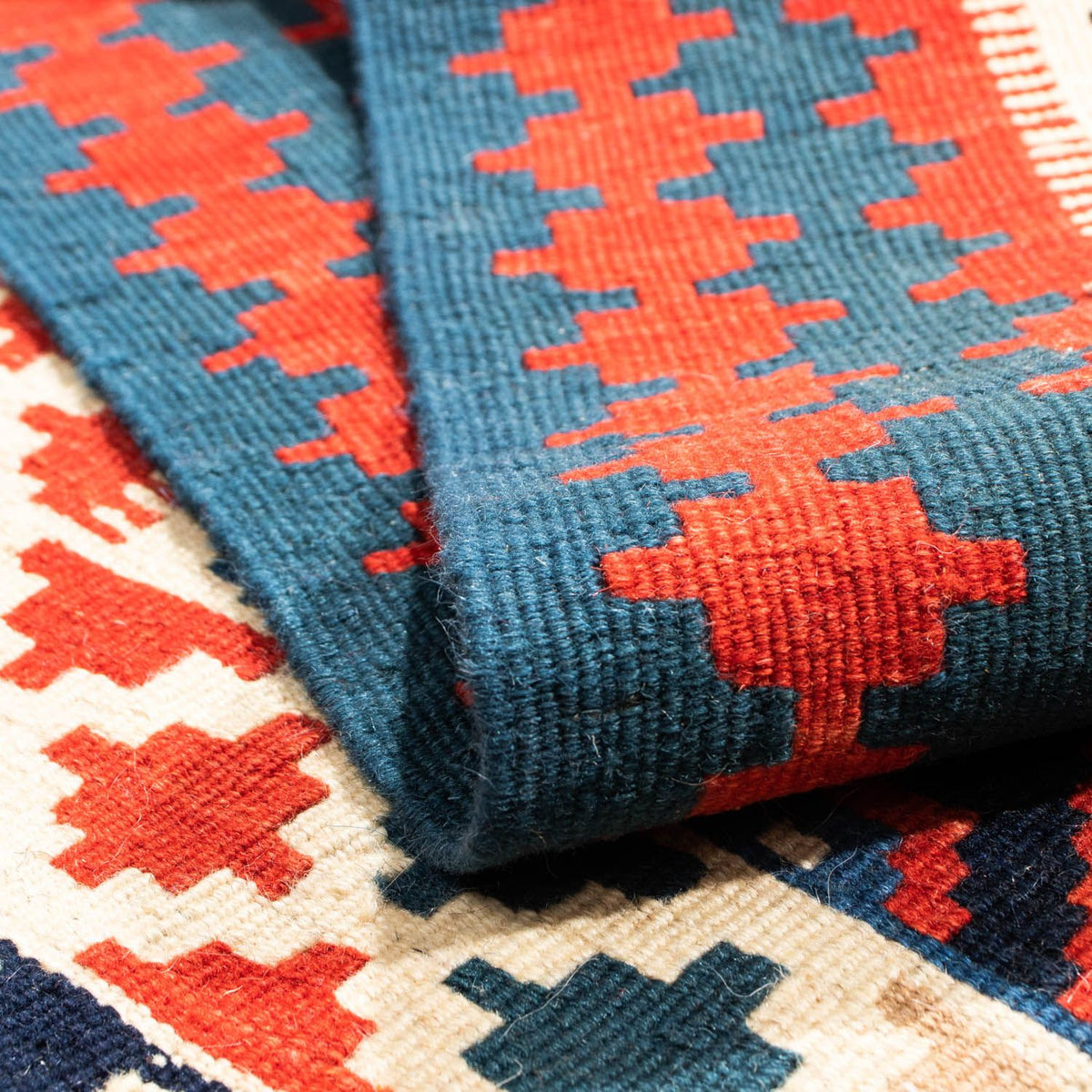 Alfombra Kelim - Oriental cuadrado  - 125 x 110 cm - azul