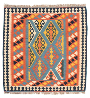 Alfombra Kelim - Oriental cuadrado  - 102 x 101 cm - naranja