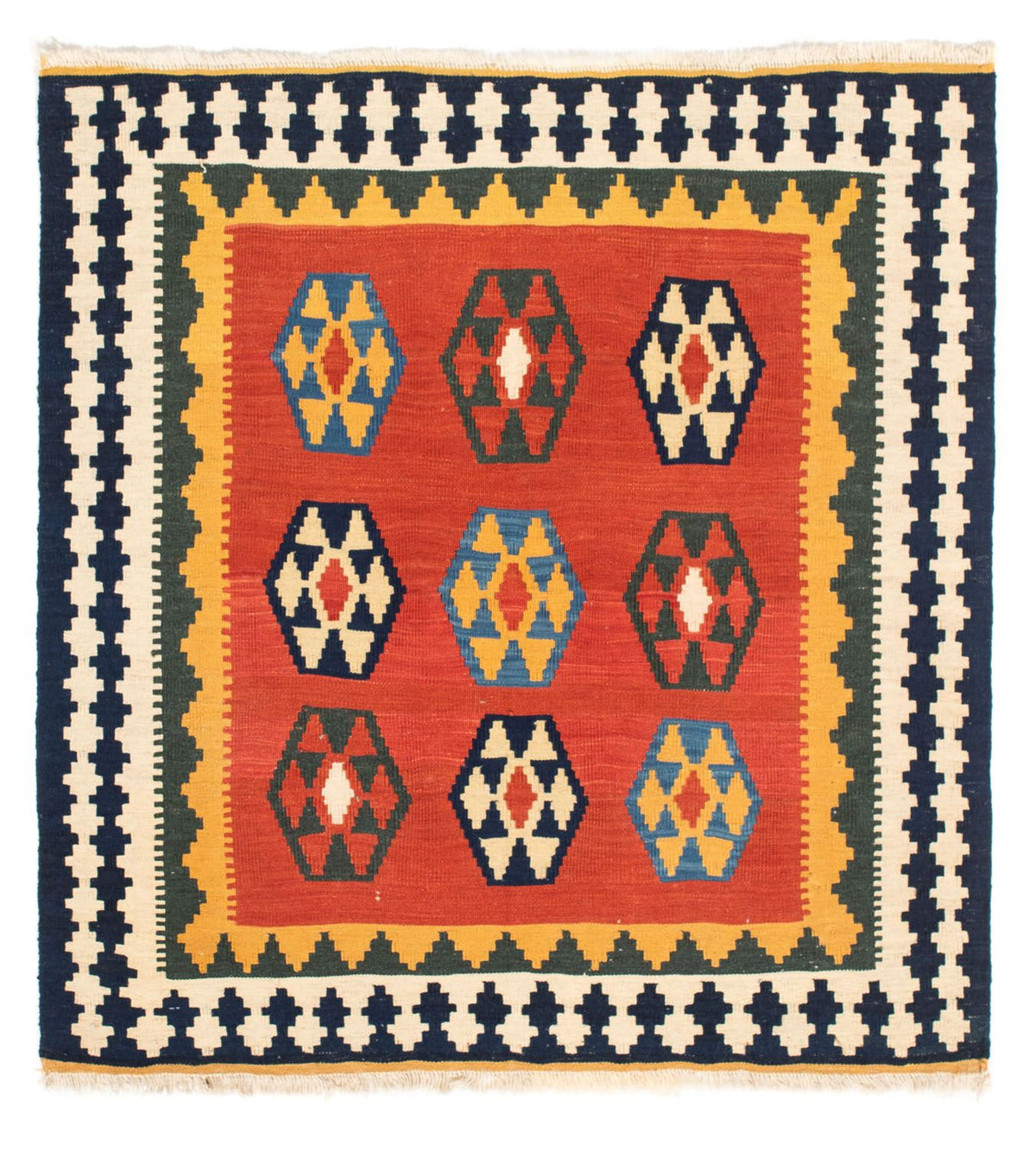 Alfombra Kelim - Oriental cuadrado  - 105 x 100 cm - rojo oscuro