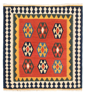 Alfombra Kelim - Oriental cuadrado  - 105 x 100 cm - rojo oscuro