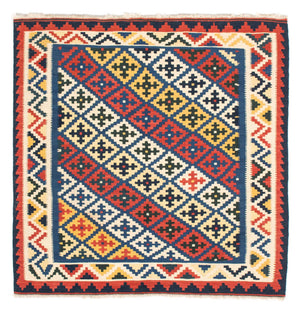 Alfombra Kelim - Oriental cuadrado  - 104 x 102 cm - azul