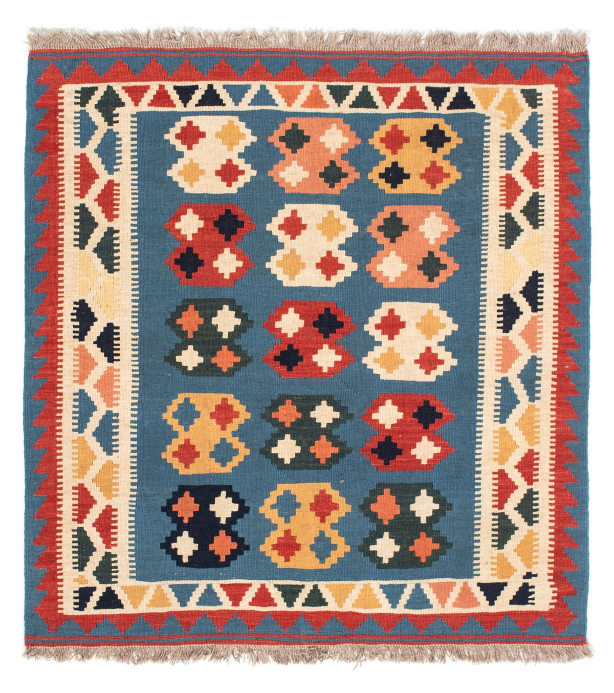 Alfombra Kelim - Oriental cuadrado - 107 x 101 cm - azul marino