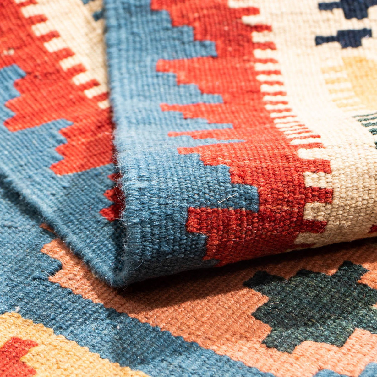 Alfombra Kelim - Oriental cuadrado - 107 x 101 cm - azul marino