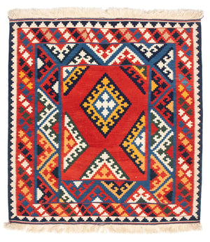 Alfombra Kelim - Oriental cuadrado  - 113 x 110 cm - rojo