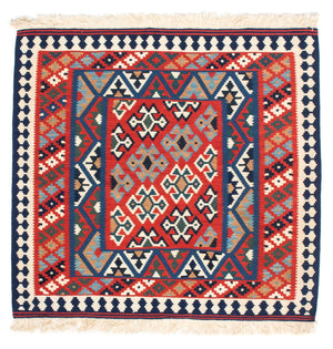 Alfombra Kelim - Oriental cuadrado  - 108 x 101 cm - rojo