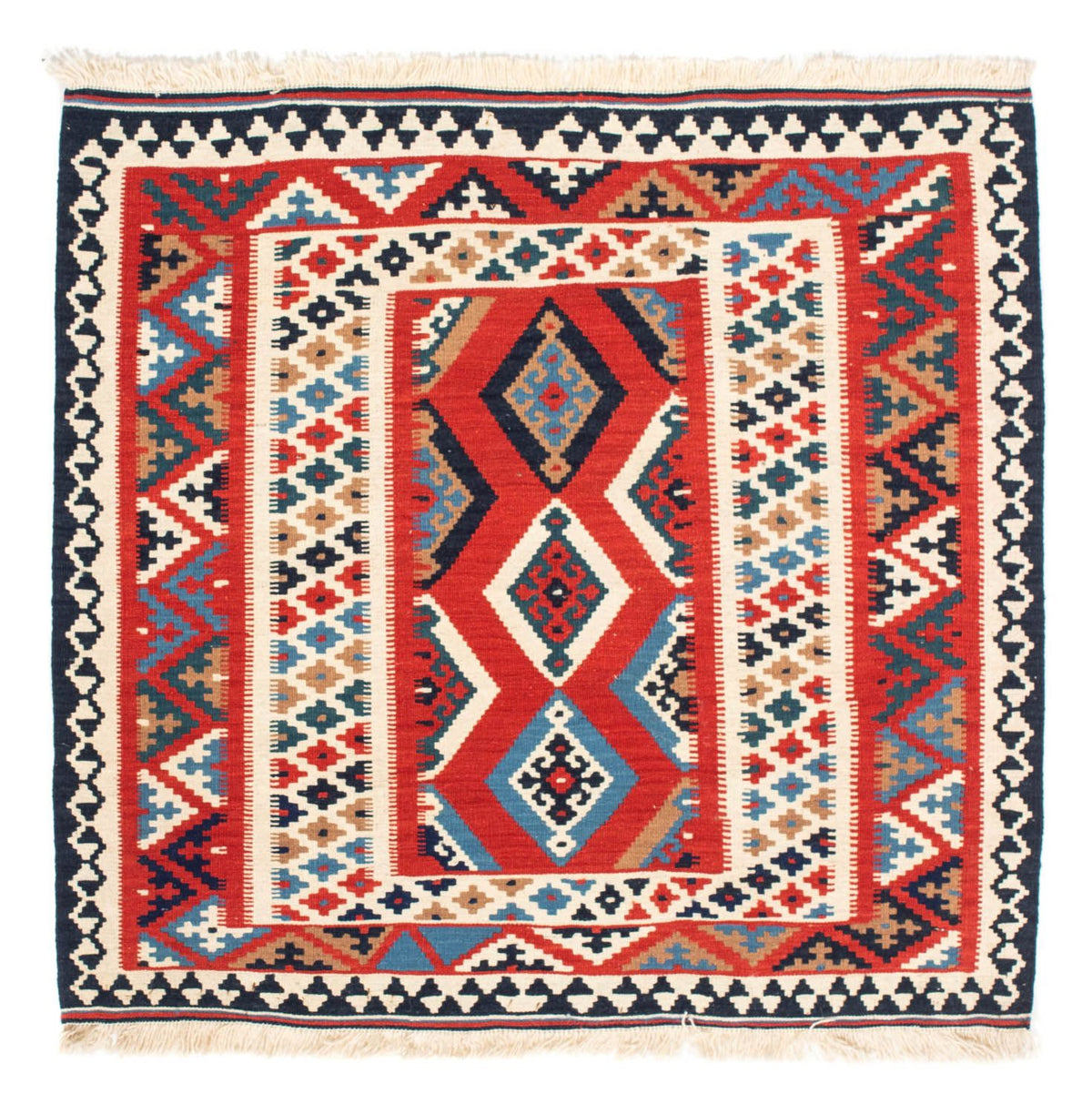 Alfombra Kelim - Oriental cuadrado  - 105 x 102 cm - rojo